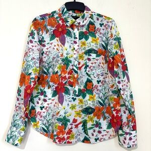 J. Crew Classic White Green Red botanical Floral print preppy popover shirt Sz 6